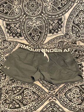 Under Armour Women's Olive Gray Athletic Shorts with Logo Waistband